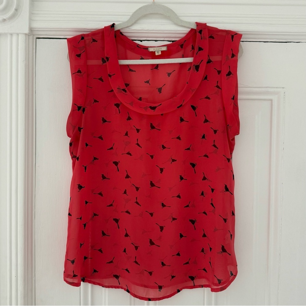 🦊 Pleione Sheer Red Blouse with Bird print